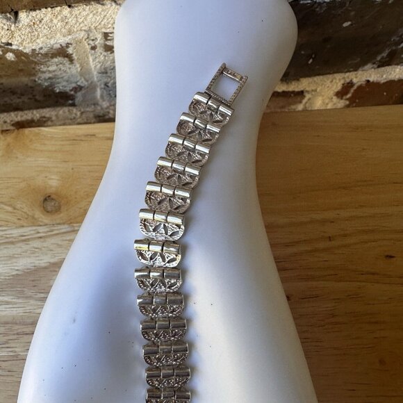Vintage Artisan NF Link Bracelet Size 7.5‎ Diamond Cut Ornate 925 Sterling 31.4g - Picture 4 of 13